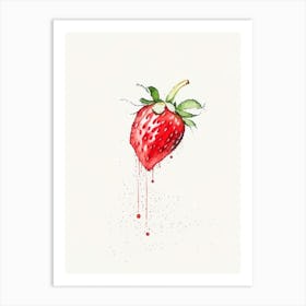 A Single Strawberry, Fruit, Minimalist Watercolour 1 Art Print