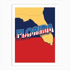 Florida Map 1950s Vacation Art Print