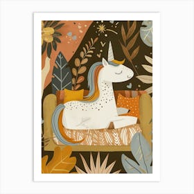 Unicorn On A Sofa Mustard Muted Pastels 1 Art Print