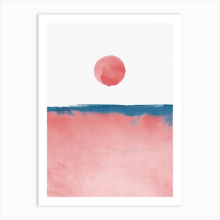 Minimal Landscape Pink And Navy Blue 02 Art Print
