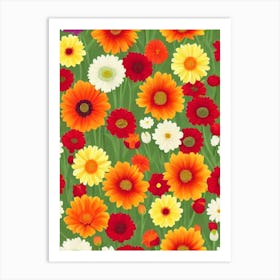 Gerberas Repeat Retro Flower Art Print