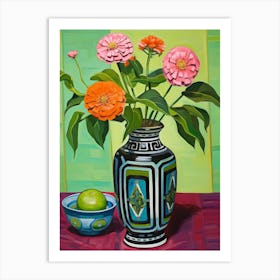 Flowers In A Vase Still Life Painting Zinnia 2 Art Print