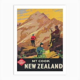 Mt Cook New Zealand Vintage Travel Poster Art Print