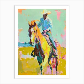 Blue And Yellow Cowboy Painting 1 Art Print