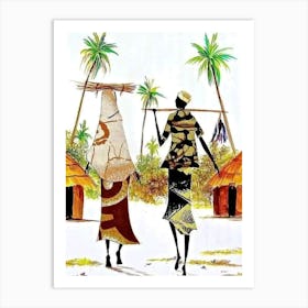 African Women In Huts Art Print