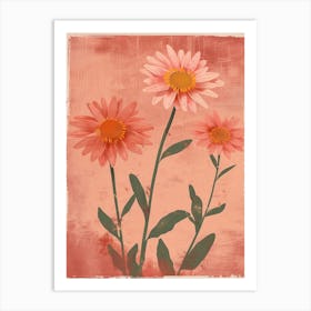 Set Of 4 Simple Hand Drawn Daisies On Pink Paper 19 Art Print