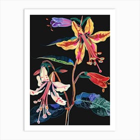 Neon Flowers On Black Coral Bells 4 Art Print