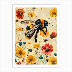 Bees And Flowers Inspired By William Morris Art Print