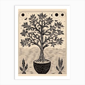 B&W Plant Illustration Dracaena 1 Art Print