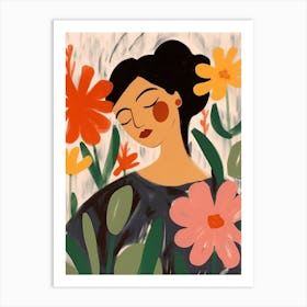 Woman With Autumnal Flowers Tulip 3 Art Print
