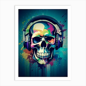 Skull With Headphones 86 Art Print