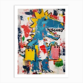 Dinosaur Shopping With Shopping Bags Abstract Painting 1 Art Print