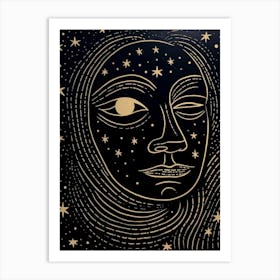 Zodiac Black & White Face Illustration 2 Art Print
