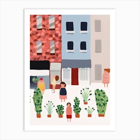 New York City Scene, Tiny People And Illustration 1 Art Print