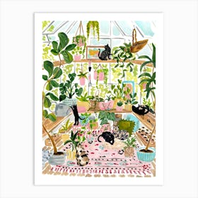 Greenhouse Cats Art Print