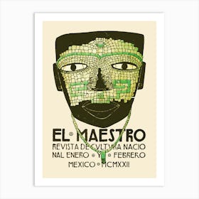 Mexican Art El Maestro Magazine Revists Green Mask Art Print