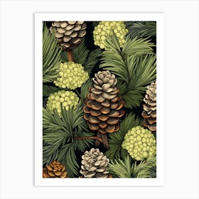 William Morris Style Pinecones 1 Art Print