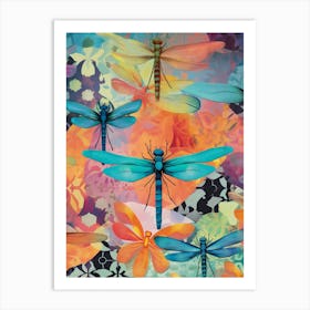 Dragonfly Collage Bright Colours 9 Art Print