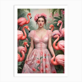 Vintage Style Flamingo Artwork (2) Art Print