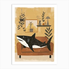 Shark Lying On The Sofa Mustard Tones Art Print