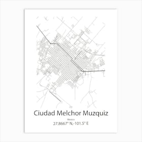 Ciudad Melchor Muzquiz,Mexico Minimalist Map Art Print