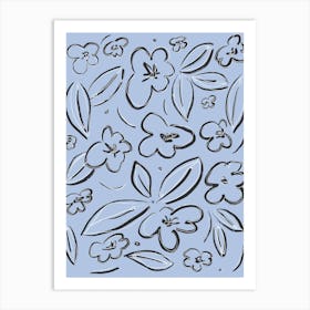 Flowery Sketch Blue Art Print