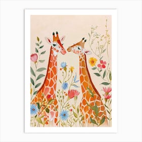 Folksy Floral Animal Drawing Giraffe 4 Art Print