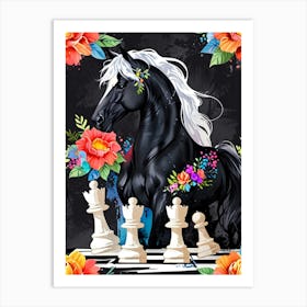 Black Horse Chess Art Print