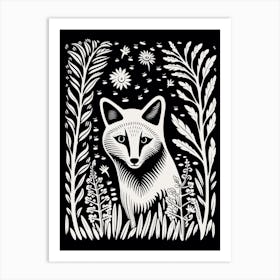 Fox In The Forest Linocut Illustration 29  Art Print