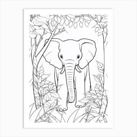 Line Art Jungle Animal Asian Elephant 1 Art Print