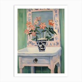Bathroom Vanity Painting With A Columbine Bouquet 2 Art Print