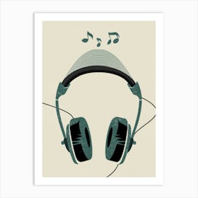 Headphones And Music Notes Art Print