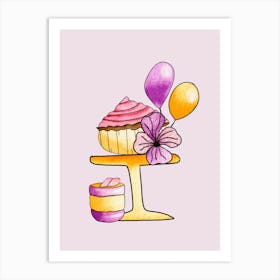 Gold And Purple Party Cupcakes Art Print
