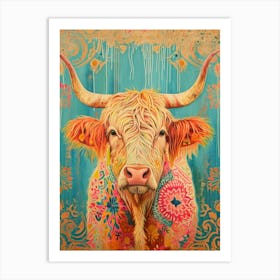 Kitsch Colourful Hairy Cow 1 Art Print