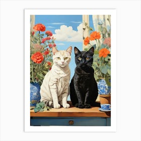 Two Cats On A Table Art Print