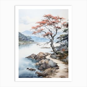 Amanohashidate In Kyoto, Japanese Brush Painting, Ukiyo E, Minimal 8 Art Print