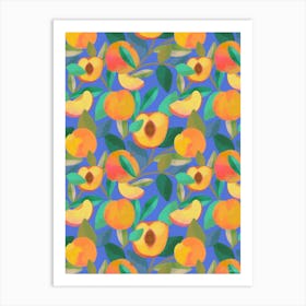 Peachy Nectarines - Bright Blue Art Print