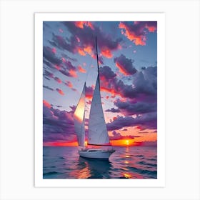 Sailboat At Sunset 8 Art Print