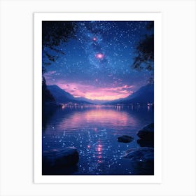 Night Sky Over Lake 22 Art Print