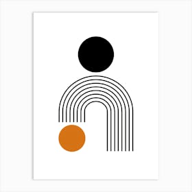 Boho rainbow fountain style design with orange and black circles minimalist geometric scalable Art Print