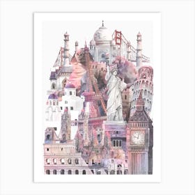 Iconic Architecture Landmarks Watercolor Art Print