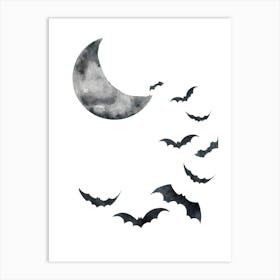 Bats And Moon Art Print