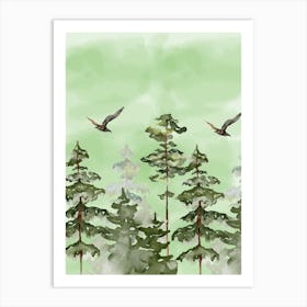 Watercolor Of A Forest green 1 Art Print