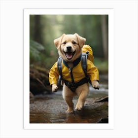 Vintage Funny Puppy In A Raincoat Tourist Art Print