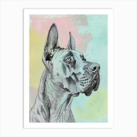 Great Dane Dog Pastel Line Watercolour Illustration  1 Art Print
