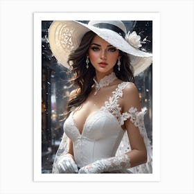 Beautiful Woman In White Hat 1 Art Print