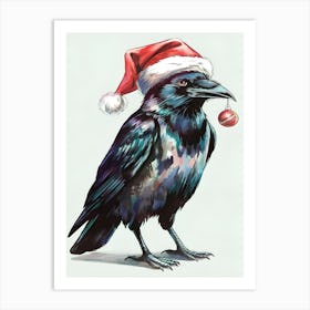 Crow In Santa Hat Art Print