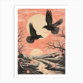 Vintage Japanese Inspired Bird Print Blackbird 3 Art Print