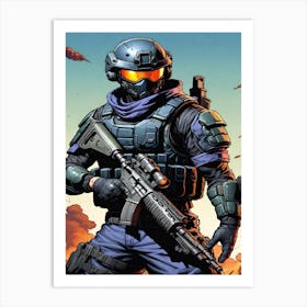 Soldier Holding A Rifle Art Print