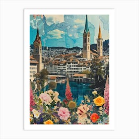 Zurich   Floral Retro Collage Style 4 Art Print